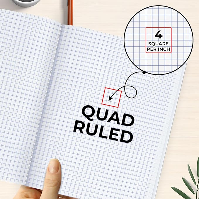 50 Pack Graph Composition Notebook, 200 Pgs (100 Sheets) Bulk Graph Paper Composition Notebook for school, Bulk Graphing Notebook, 4x4 Grid, Quad Ruled Composition Book, Hard Sewn Bound Cover