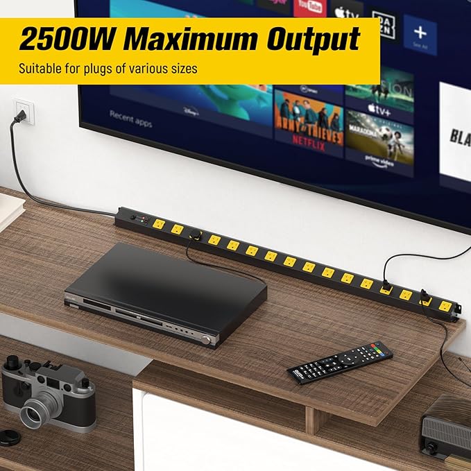 HHSOET 16 Outlet Long Power Strip, 10FT Heavy Duty Power Strip with 4800J Surge Protection, 20a Mountable Wide-Spaced Outlets for Home, Office, Garage & Workshop - ETL Certified