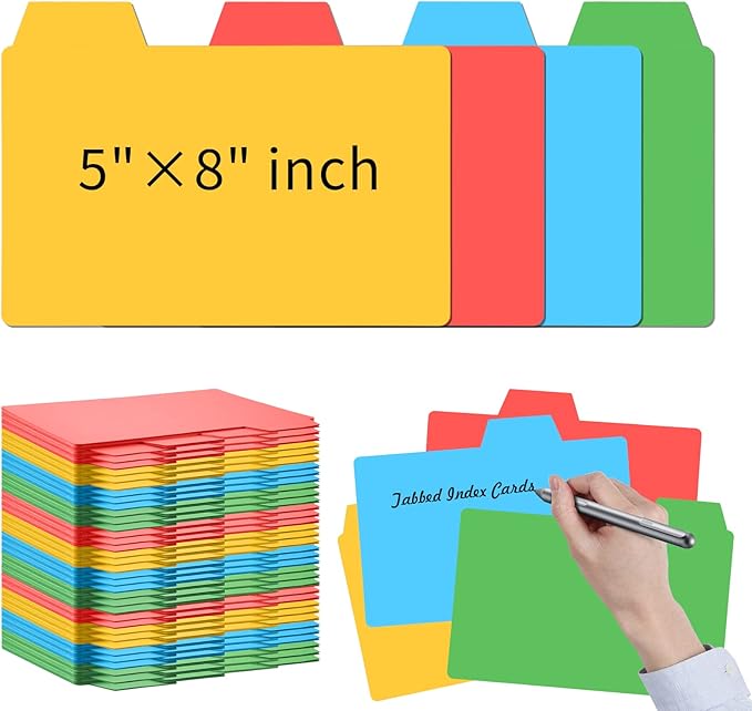 96 Pcs 5x8 Index Cards Dividers With Blank Tabs - Color Note Cards for Studying, Working, Office, School, Business, Home
