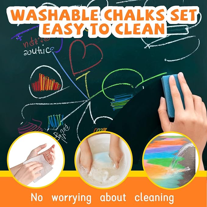 VEESA Sidewalk Chalk for Kids (52 PCS), Washable & Non-Toxic, 10 Colors Jumbo Chalk Bulk for Chalkboard, Blackboard, Driveway, Playgroud, Outdoor Actitvities
