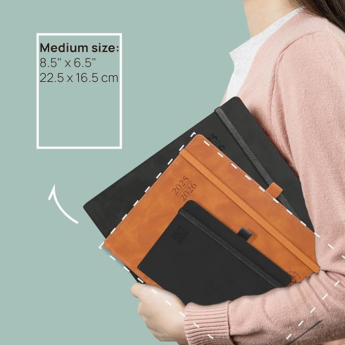 POPRUN Planner 2025-2026 Weekly Notebook (Medium 6.5''x 8.5'') Academic Calendar (JUL.25 - JUN.26) Appointment Book with Monthly Tabs, Leather Soft Cover, Inner Pocket, 100 GSM - Claret