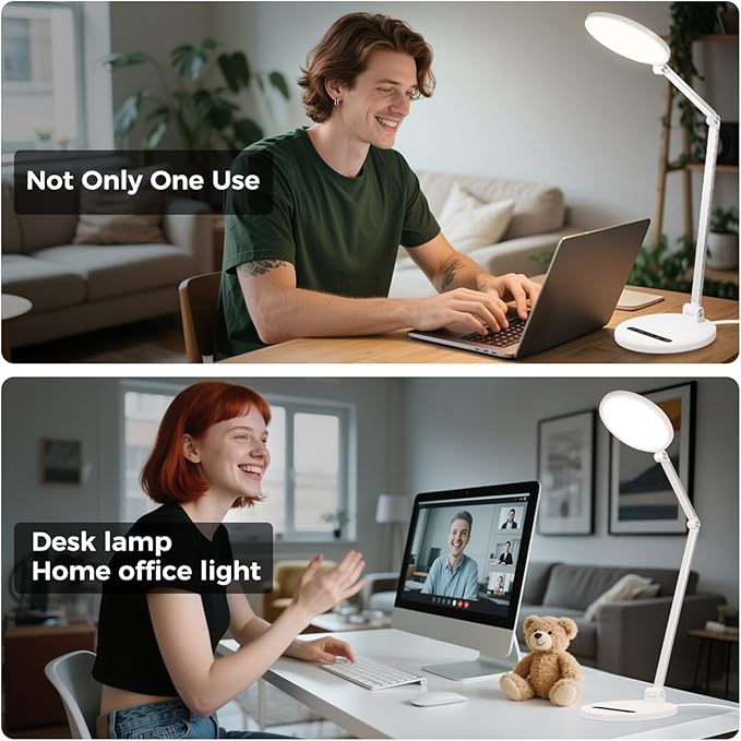 LED Desk Lamp for Home Office, Eye-Caring Desk Light for Video Call, Dimmable 3 Color Temperature 10 Brightness Computer Light, Led Desk Light, Memory & Timer Func, Adjustable Flexible Swing Arm