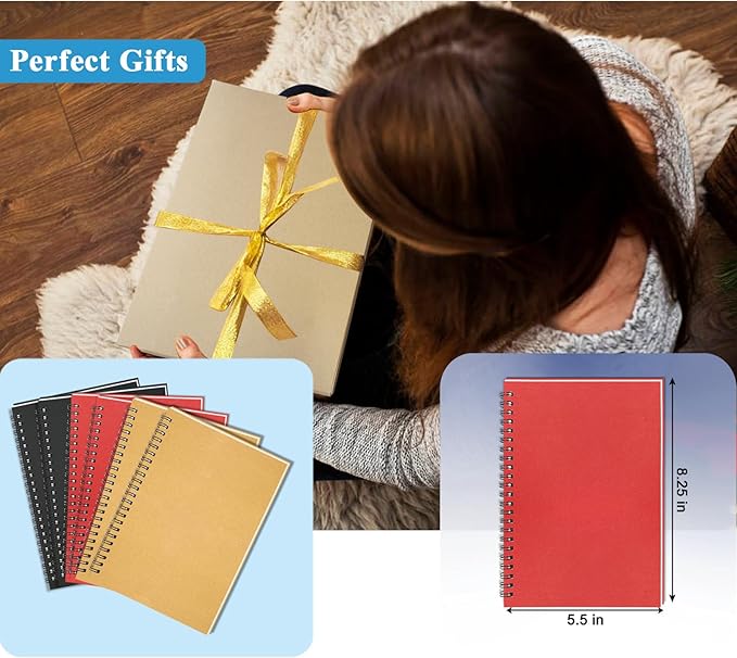 GINMLYDA Small Spiral Notebook A5, 6Pack 120 Lined Pages 8.25x5.5 Inches Spiral Journal Kraft Cover Notebooks & Writing Pads for School Home Office Aesthetic Sketch Drawing Note