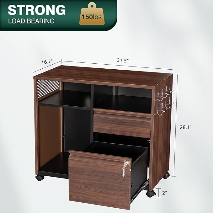 Mobile 2 Drawer File Cabinet,Metal File Cabinet with Lock,Lateral Printer Stand Filling Storage for Home Office-A4/F4/Letter