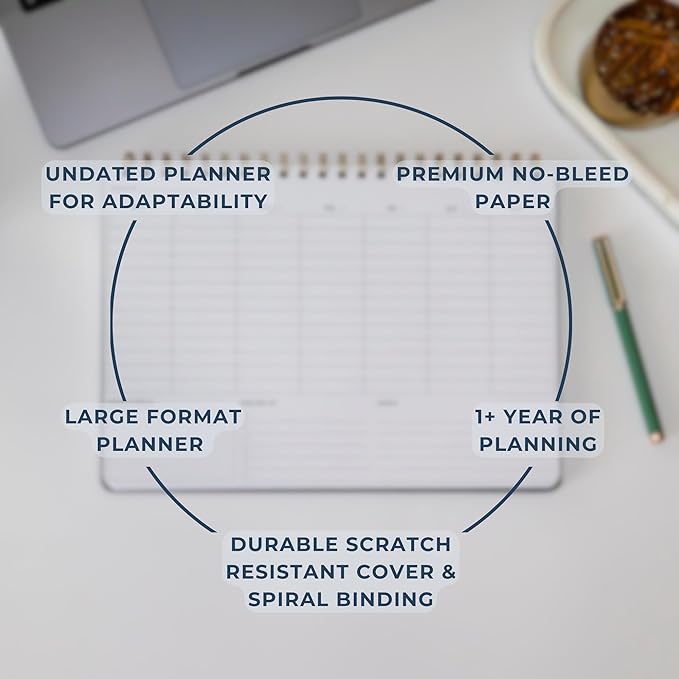 Undated Weekly Planner | 8.25” x 11.75” Work To-Do Notebook | ADHD Academic Organizer | Multi-Layout | Men and Women Planner | College Supplies | Black | Landscape Layout