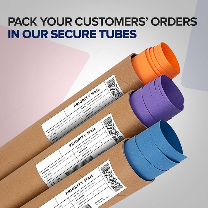 4" x 36" Reinforced Kraft Paper Mailing Tubes, Pack of 6 Tubes with 2 Caps Each – USPS Approved Poster Tube – Made in USA Cardboard Tube for Shipping and Storing Posters, Prints, Artwork, or Documents