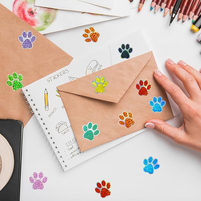 Paw Print Stickers,1" Holographic Shiny Bear Paw Print Stickers,Dog Puppy Paw Stickers Bear Paw Stickers with Perforation Line (550 PCS,Multicolor)