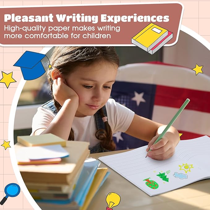 Henoyso 12 Pcs Primary Composition Notebook K-2 9 3/4 x 7 1/2 Inch Primary Journal, Back to School Supplies, Bulk Blank Writing Book for Kid to Write Draw Journal 60 Page Notebooks (Boho Color)