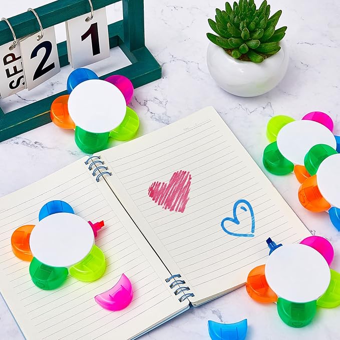 Outus 200 Pieces Petals Highlighters Assorted Colors Back to School Flower Shape Watercolor Highlighter Pens 5-in-1 Fluorescent Pens for Office School Stationery Aesthetic Supplies,5 Colors