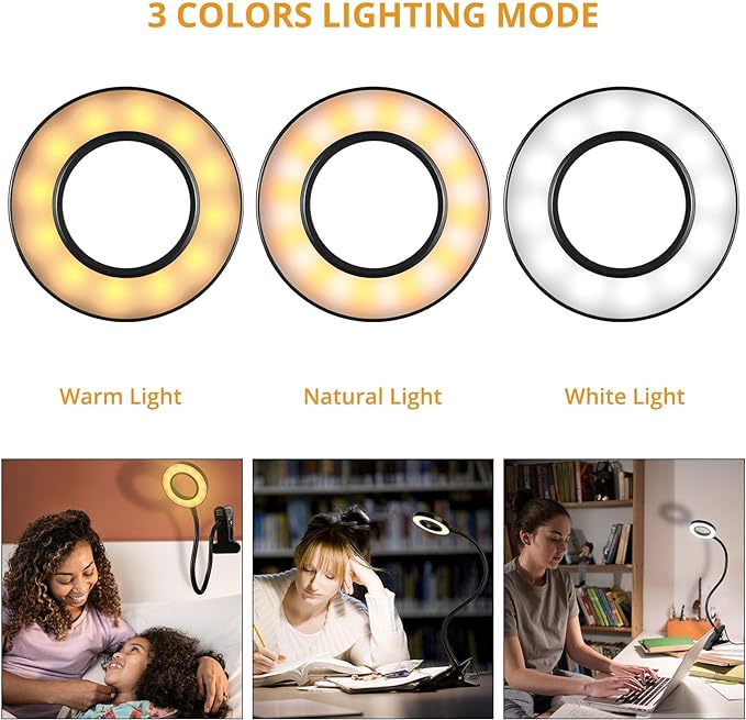 Desk Clip on Lamp for Reading Home Office, with 5V 2A Adapter, 10 Dimmable Brightness 3 Modes, Clamp Reading Light for Bed Headboard, Craft (2packs, Black)…