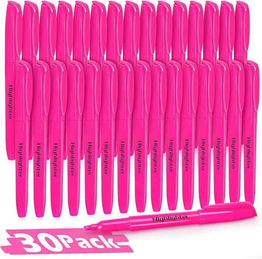 Duchong Highlighters, 30 Packs Pink Highlighter Bright Colors Bulk, Chisel Tip Dry-Quickly No Bleed Highlighter Markers for Adults Kids, Office Classroom Must Have, School Supplies for Teachers