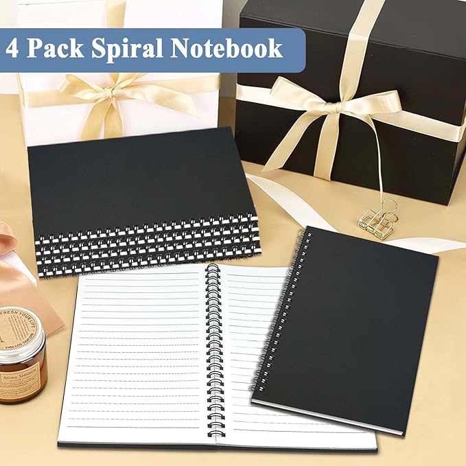 GINMLYDA 4Pack Small Spiral Notebook A5, 8.25x5.5โ 120 Lined Pages Wide Ruled Spiral Journal Bulk Blank Kraft Cover Spiral Bound Notebook & Writing Pads for Home Office Meeting Work Note Taking