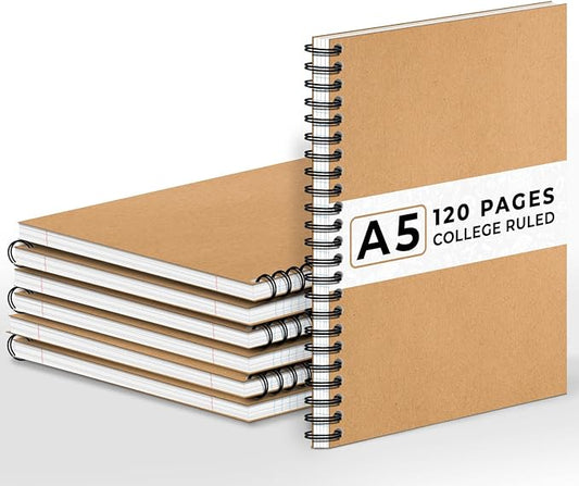 6 Pack Lined Journal Spiral Notebook College Ruled, 5.8 x 8.3, 120 Pages (60 Sheets), 100 GSM Thick Paper Notebooks, Daily Writing Journals for Men and Women, Work, Office & School Supplies