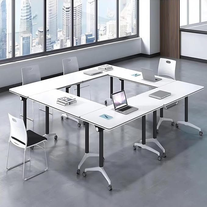Conference Room Table with Flip-Top Design for Dynamic Meetings, Business Table Computer Desk with Heavy-Duty Frame,Foldable Seminar Meeting Tables for Home Office (6, E, 47.2IN)