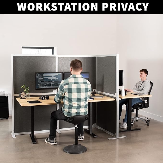 VIVO T-Shape Modular Corner Wall System, 4 Panels, Modern Professional Office Cubicle Dividers, Freestanding Privacy Screen, 66 inches High, Dark Gray, PP-MWS63D-T