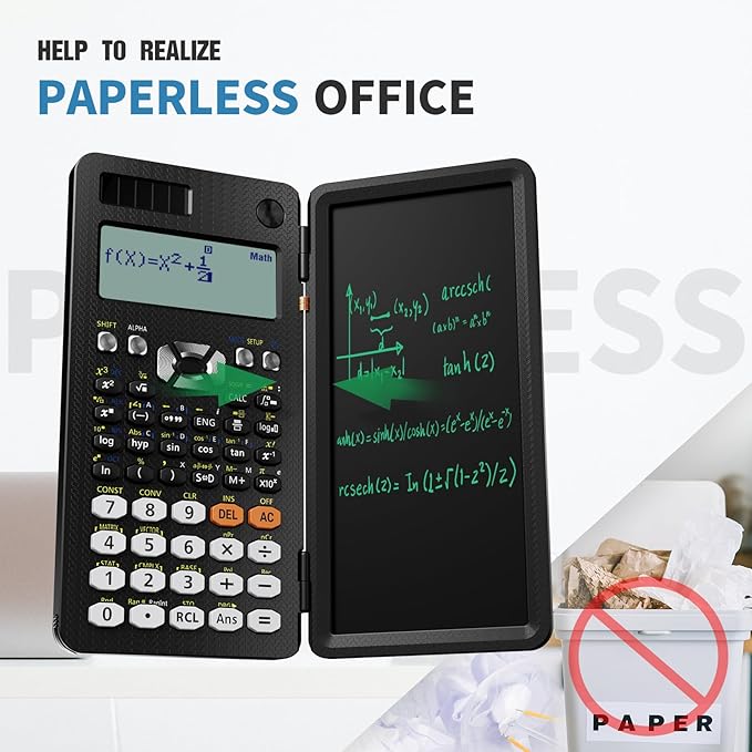 Upgraded 991ES Plus Desktop Scientific Calculator, ROATEE CalcNote Multiview 4-Line Display with Erasable LCD Writing Tablet, Solar Battery Power with Notepad for School and Business