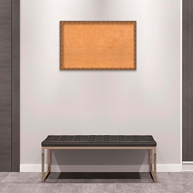 Amanti Art Natural Cork Board for Wall, 22x34 Vision Board with Bronze Frame, Large Corkboard Office Decor for Home Organization, Traditional Corkboard Pinboard to Display Items for Home Organization