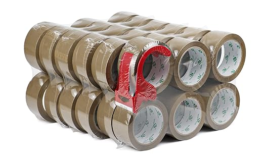BOMEI PACK 36Rolls Brown Packing Tape with Dispenser, Box Packing Tape Rolls for Packaging, Shipping and Moving, 2.4Mil 1.88 Inch x 60 Yard
