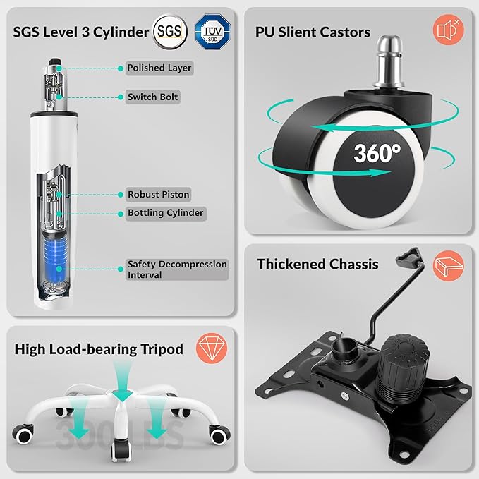 Home Office Desk Chair, Ergonomic Office Chair with Lumbar Support and Adjustable Armrests, Rocking Office Chair, Breathable Mesh Mid Back Computer Chair, Modern Comfy Desk Chair