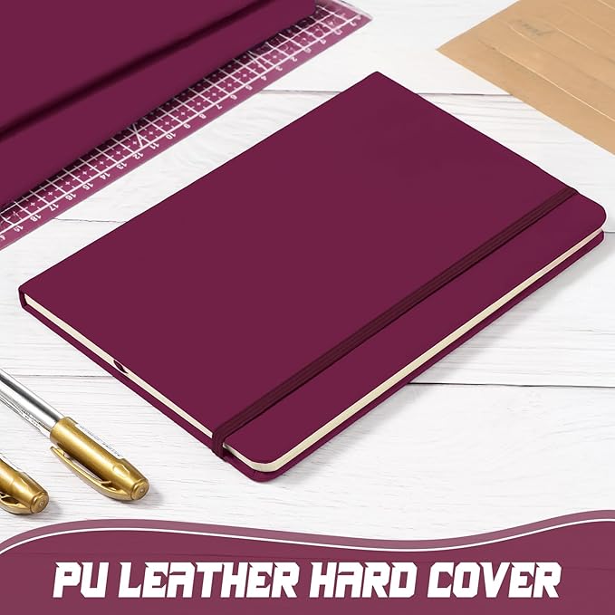 Honoson 20 Pack Lined Journal Notebooks A5 Hardcover Executive Notebook 5.5" x 8.3" PU Leather Wide Ruled Journals Bulk with Elastic Band for Home Business Office School Supplies(Burgundy)