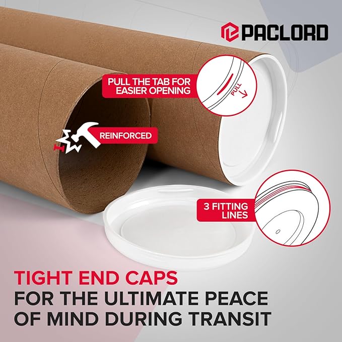 4" x 48" Reinforced Kraft Paper Mailing Tube, Pack of 6 Tube with 2 Caps Each – USPS Approved Poster Tube – Made in USA Cardboard Tube for Shipping and Storing Posters, Prints, Artwork, or Documents