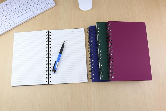 Spiral Notebook Journal,4 Pack A5 Hardcover Spiral Notebooks,5.7" x 8.5",160 Pages,100gsm Paper,College Ruled Journals for Study and Notes (Red, Green,Blue,Grey)