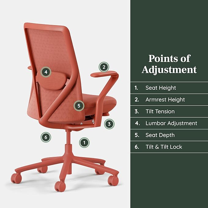 Branch Verve Chair - High Performance Executive Office Chair with Contoured Seat Back and Adjustable Lumbar Rest - High Density Foam Cushion with Aluminum Base - Up to 275 lbs - Coral