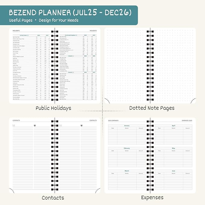 BEZEND Pocket Planner 2025-2026 Weekly and Monthly, 3.5" x 6" Academic Planner (Jul 25-Dec 26) 18-Month Mid-Year Calendar Book, Storage Pocket, Pen Holder, PU Leather Softcover, Spiral - Cornflower