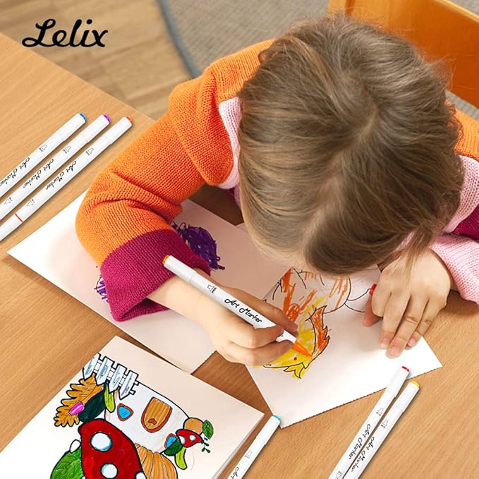 Lelix 61 Colors Alcohol Art Markers, 60 Colors Plus 1 Blender Dual Tip Permanent Marker Pens Highlighters Perfect for Kids Adults Artist Drawing Sketching Card Making & Coloring Books