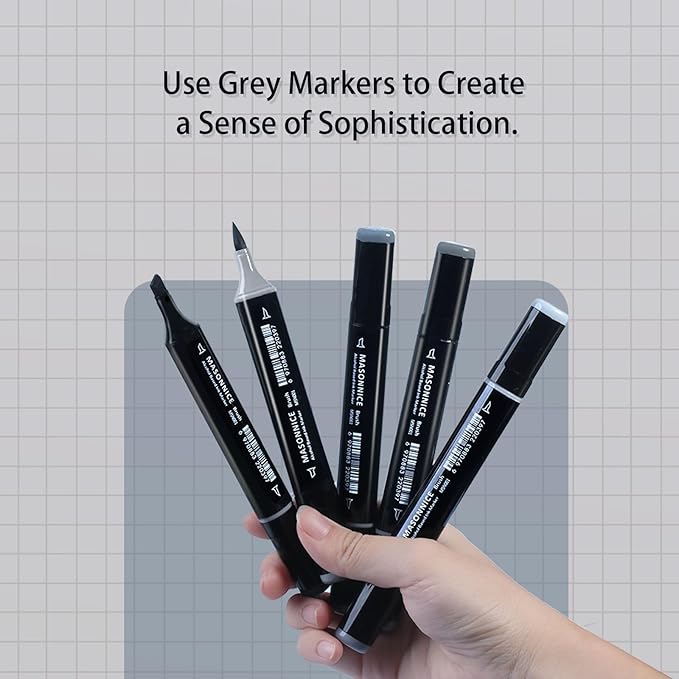 Gray Grey Alcohol Markers Brush Tip, 30pc Warm Neutral Cool Grey Markers Set for Adults Artist Coloring Book Shading Layering Drawing Sketching Brush Chisel Tips Gifts