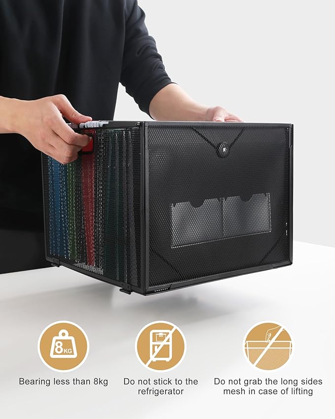 Oterri Hanging File Organizer, Metal File Organizer, Portable Desktop File Organizer for Letter Size Folder, Mesh Hanging File Crate for Office,Folders Not Included(Cool Black,1 Pack)