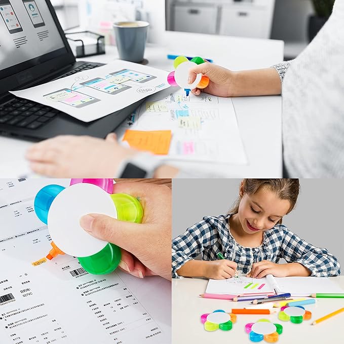Outus 9 Pieces Petals Highlighters Assorted Colors Back to School Flower Shape Watercolor Highlighter Pens 5-in-1 Fluorescent Pens for Office School Stationery Aesthetic Supplies,5 Colors