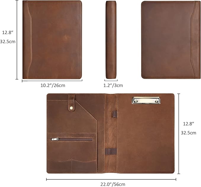 Personalized Leather Portfolio for Men, Engraved Leather Clipboard Portfolio Binder, Custom Leather Resume Padfolio for Women, Christmas Gift for His/Her (Clipboard, Khaki-Custom)