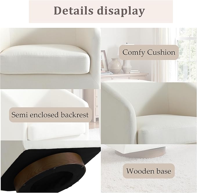 UIXE Swivel Accent Chairs Set of 2, Fabric Upholstered Barrel Chair for Living Room, Comfy Round Armchair Single Sofa Bedroom Reading Seat - 31" W, Beige