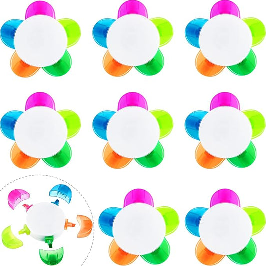 Outus 9 Pieces Petals Highlighters Assorted Colors Back to School Flower Shape Watercolor Highlighter Pens 5-in-1 Fluorescent Pens for Office School Stationery Aesthetic Supplies,5 Colors