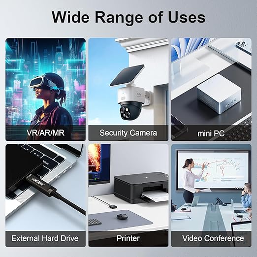 GeoHN.G USB C to C Fiber Optic Cable 30M/100FT, USB 3.2 10Gbps Long Distance Data Transfer USB C Extension Cable for VR, Camera, Mini PC, Laptop, Webcam, Printer and More