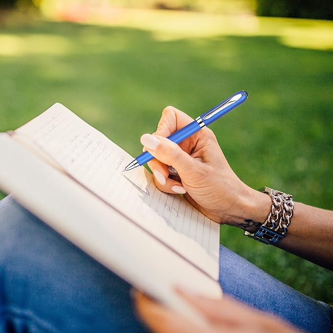 Gel Ink Rollerball Stylus Pen - 18 Pack, 1.0mm Bold Point, Blue Ink, Writing Smoothly for Office, Business, Gift, Metal Silver Clip