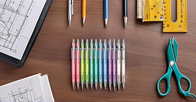 JVPEN Transparent Mechanical Pencils β 0.5β―mm Drafting Pencils, Assorted Clear Colors β Smooth Writing, Non-Slip Grip, Built-in Eraser β Ideal for School, Office & Technical Drawing β 12-Pack