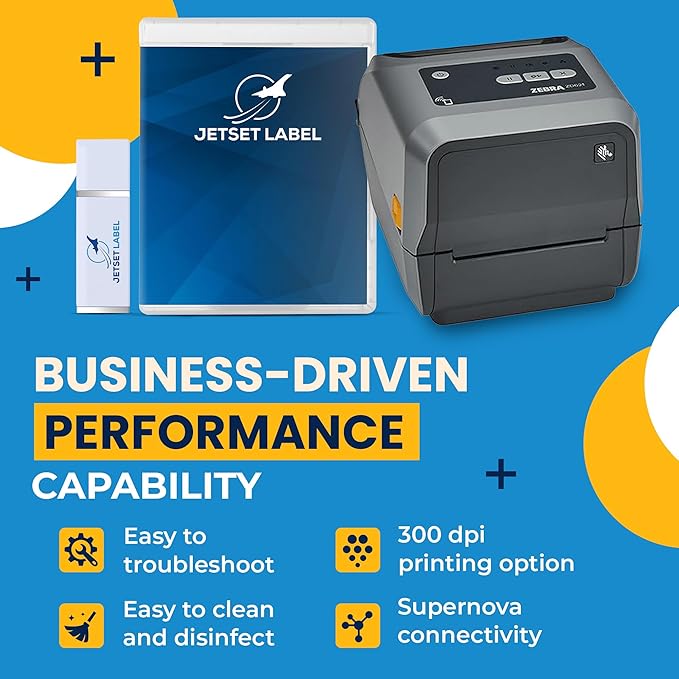 Zebra ZD621 | Thermal Transfer & Direct Thermal Printer ZD6A043-301F00EZ | 300 DPI | USB, USB Host, Ethernet, Serial, BTLE5 Connectivity | Includes Jetset Software