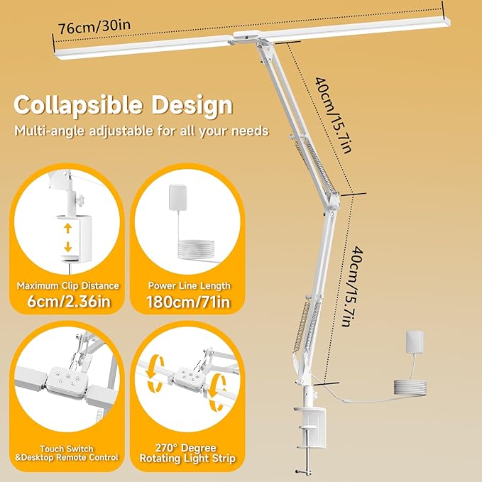 SKYLEO Led Desk Lamp for Home Office - 2400LM Ultra Bright Desk Light -Eye Caring Desk Lamp with Clamp - Adjustable Office Lamp with Remote Control- Easy Installation - 24W White