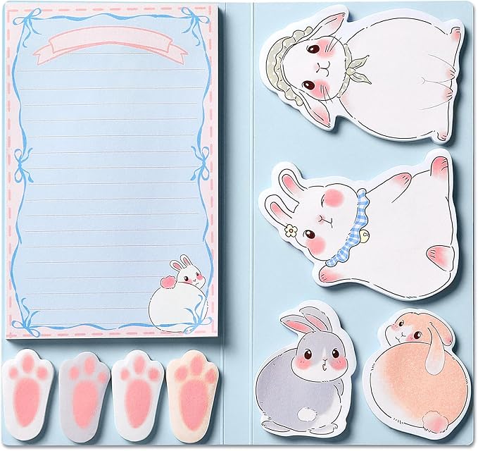 Hommie Cute Sticky Notes Set, Sticky Notes Set Planner Dividers, Easter Bunny Self-Stick Memo Pads with Animal Divider Tabs, Bundle Writing Designs for Office, School, Easter Party Supplies