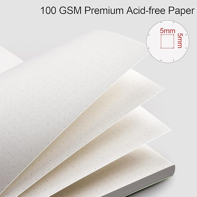 AHGXG Bullet Dotted Journal - Dot Grid Spiral Notebook A5, 160 Pages, 100 GSM Thick Paper, Waterproof Plastic Cover Journals for Bullet Journaling, Sketching, 5.7" x 8.3", Sage Green