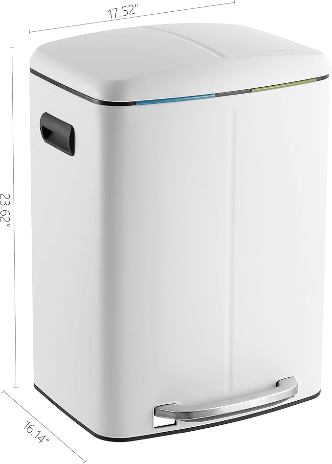 happimess HPM1005C Marco Rectangular 10.5-Gallon Double Bucket Garbage Can with Soft-Close Lid, White