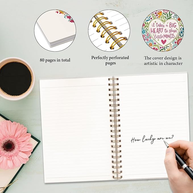 JXREQ Pink Floral Motivational Teacher Notebook, Teacher Appreciation Gifts Journal Notebook, Back to School Teachers Gifts Journal, It Takes a Big Heart to Shape Little Minds Spiral Notebooks 5.5x8.3