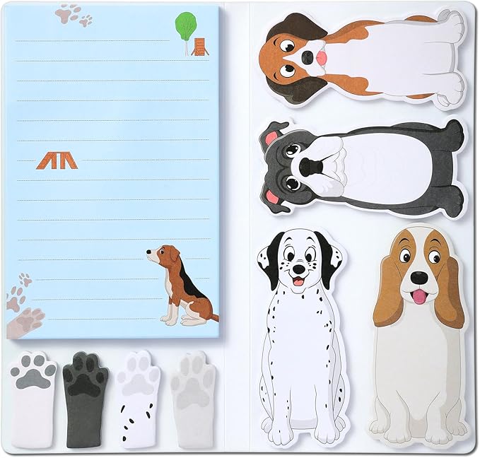 Hommie Dog Sticky Notes Set, Planner Sticky Note Dividers Tabs 300 Sheets, Cute Animals Shape Markers Flags Self-Stick Memo Pads for Dog Lovers Home Office School Supplies