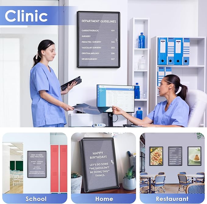 S SWANCROWN Enclosed Bulletin Board with Locking Door 26x20 in, Lockable Felt Letter Board Sign Tamperproof Message Board for Office School Home, Black Aluminum Frame, Grey