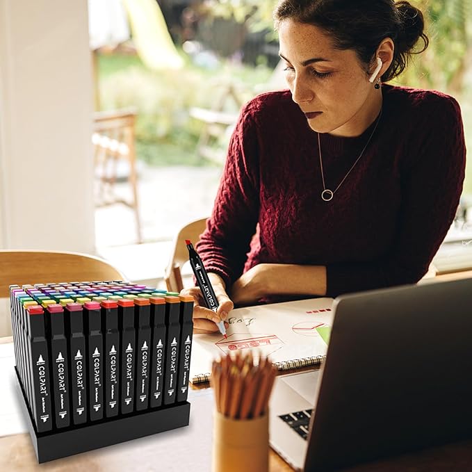 120 Colors Alcohol Markers Brush Tip Dual Tip Art Markers for Kids Marker Pens with Pen Holder and Case for Adult Coloring Painting Perfect for Painting,Sketching and Drawing Christmas Gift