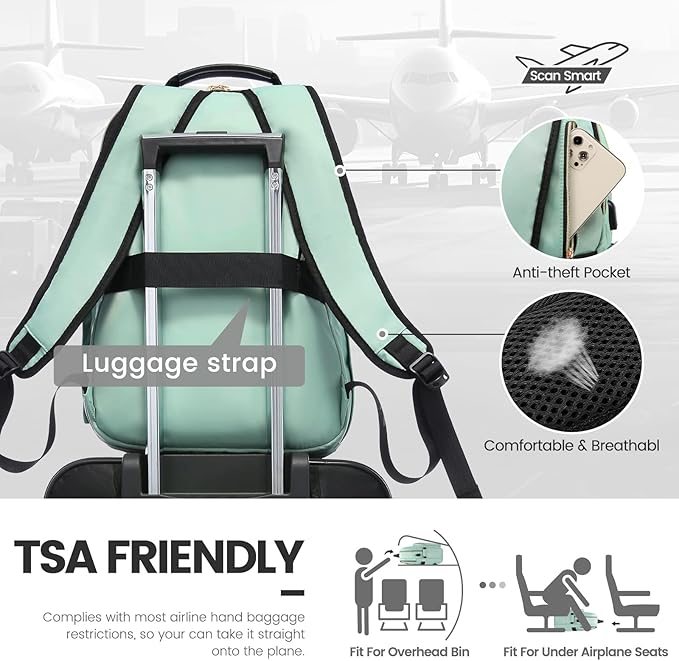 LOVEVOOK Laptop Backpack for Women 18.4 inch,Cute Womens Travel Backpack Purse,Professional Laptop Computer Bag,Waterproof Work Business College Teacher Bags Carry on Backpack with USB Port,Mint Green