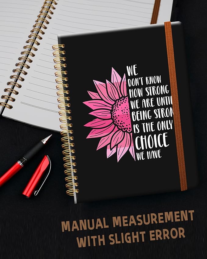 Ruled Spiral Writing Notebook,A5 Hardcover Lined College Journal for Women Lady Girl,Strong Twin-Wire Binding with Premium Paper,8.4" X 6",Perfect for School,Office,Home Gifts(Sunflower Breast Cancer)