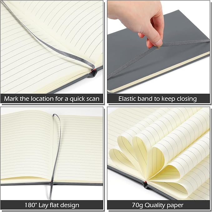 Honoson 20 Pack Lined Journal Notebooks A5 Hardcover Executive Notebook 5.5" x 8.3" PU Leather Wide Ruled Journals Bulk with Elastic Band for Home Business Office School Supplies(Gray)